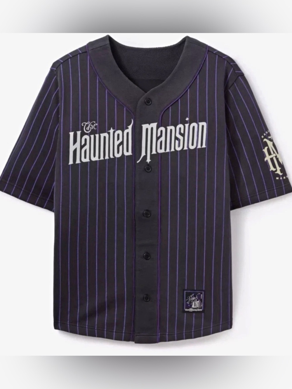 Haunted Mansion Disneyland Black & Purple Pinstripe Baseball Jersey M